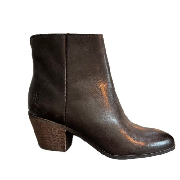 Frye Megan Brown Leather Ankle Booties Wms Sz 8M Side ZipNEW